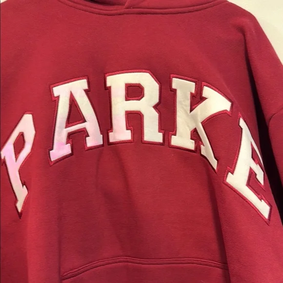 NWT Parke Varsity Hoodie Sweatshirt Burgandy and White Valentine’s Day drop - Picture 2 of 6